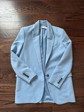Zara Pastel Blue Single-Button Blazer